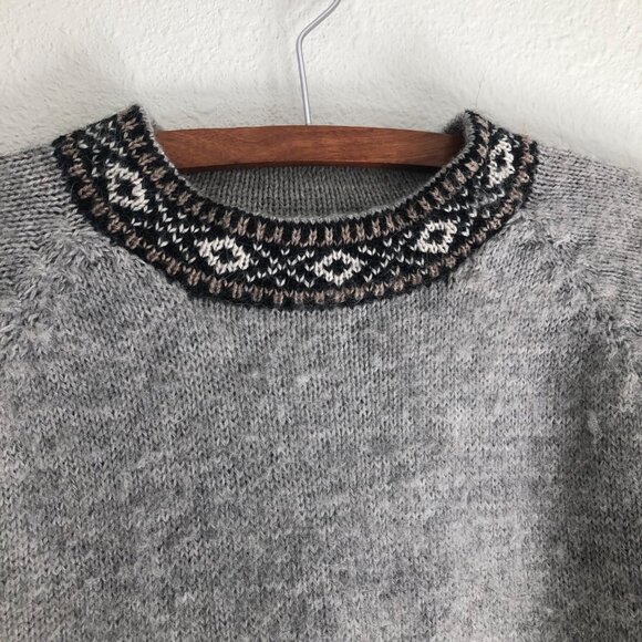 Womens Gray Wool Blend Nordic Trim Tunic Sweater Size Large - Picture 2 of 6